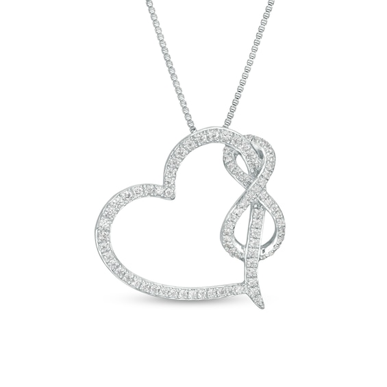1/3 CT. T.w. Diamond Tilted Heart with Infinity Pendant in Sterling Silver