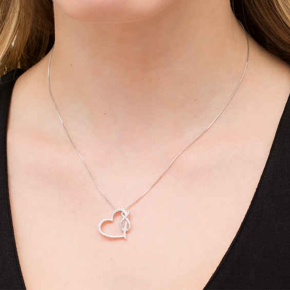 1/3 CT. T.w. Diamond Tilted Heart with Infinity Pendant in Sterling Silver