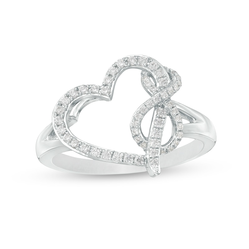 Main Image 1 of 1/4 CT. T.W. Diamond Tilted Heart with Infinity Ring in Sterling Silver