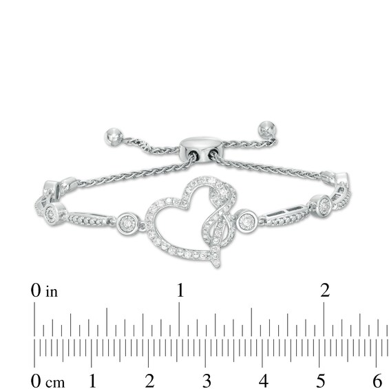 3/8 CT. T.w. Diamond Tilted Heart with Infinity Bolo Bracelet in Sterling Silver - 9.0"