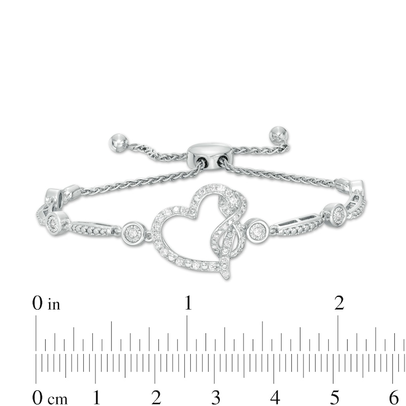 3/8 CT. T.W. Diamond Tilted Heart with Infinity Bolo Bracelet in Sterling Silver - 9.0"