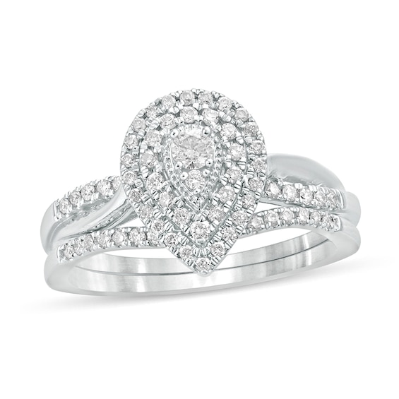 3/8 CT. T.w. Composite Diamond Teardrop Frame Bridal Set in 10K White Gold
