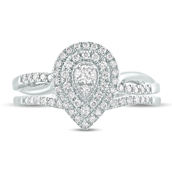 3/8 CT. T.w. Composite Diamond Teardrop Frame Bridal Set in 10K White Gold