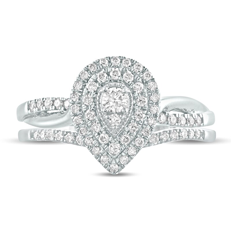 Main Image 3 of 3/8 CT. T.W. Composite Diamond Teardrop Frame Bridal Set in 10K White Gold