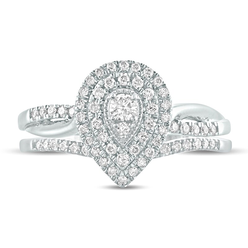 3/8 CT. T.W. Composite Diamond Teardrop Frame Bridal Set in 10K White Gold