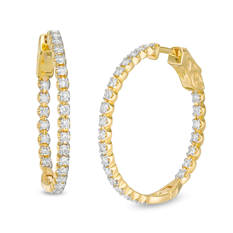Main Image 1 of Marilyn Monroe™ Collection 1 CT. T.W. Journey Diamond Inside-Out Hoop Earrings in 10K Gold