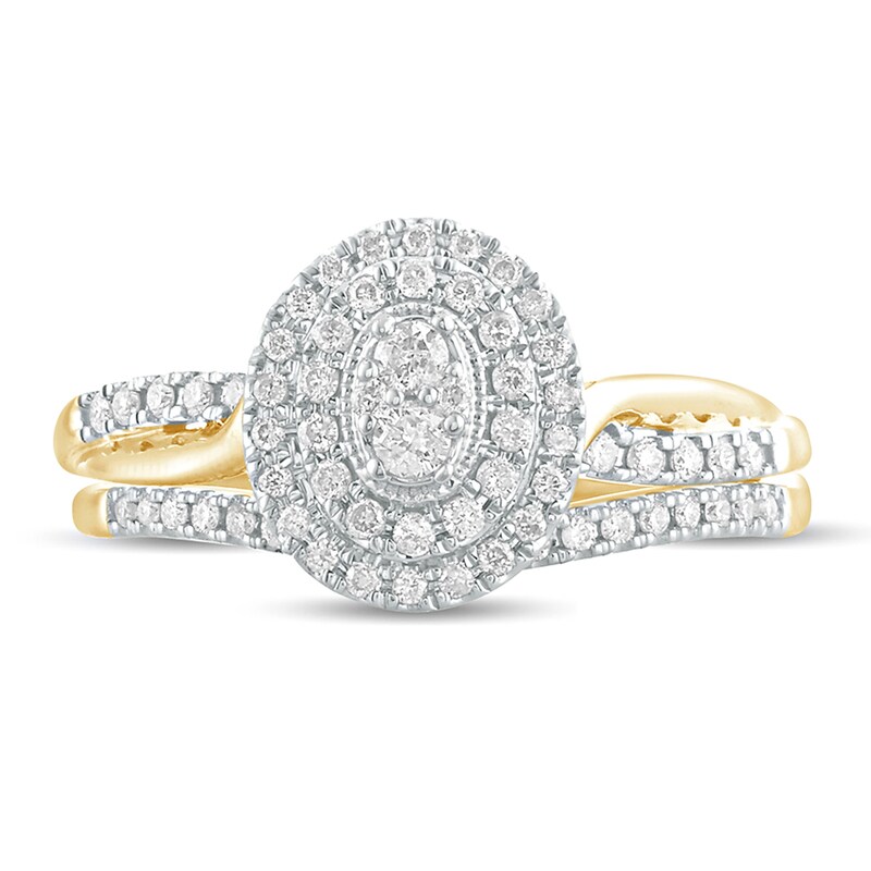3/8 CT. T.W. Composite Diamond Oval Double Frame Twist Shank Bridal Set in 10K Gold