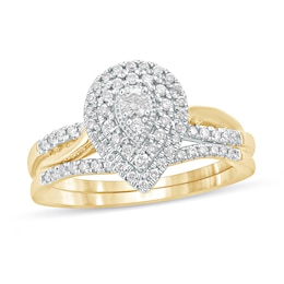 3/8 CT. T.W. Composite Diamond Teardrop Frame Bridal Set in 10K Gold