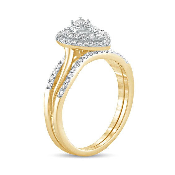 3/8 CT. T.w. Composite Diamond Teardrop Frame Bridal Set in 10K Gold