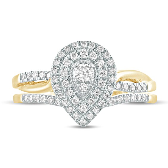3/8 CT. T.w. Composite Diamond Teardrop Frame Bridal Set in 10K Gold