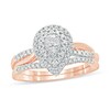 Thumbnail Image 1 of 3/8 CT. T.W. Composite Diamond Pear-Shaped Double Frame Twist Shank Bridal Set in 10K Rose Gold