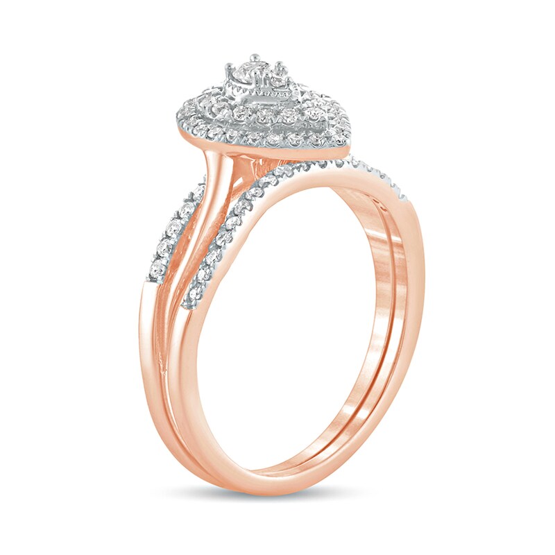 Main Image 2 of 3/8 CT. T.W. Composite Diamond Pear-Shaped Double Frame Twist Shank Bridal Set in 10K Rose Gold