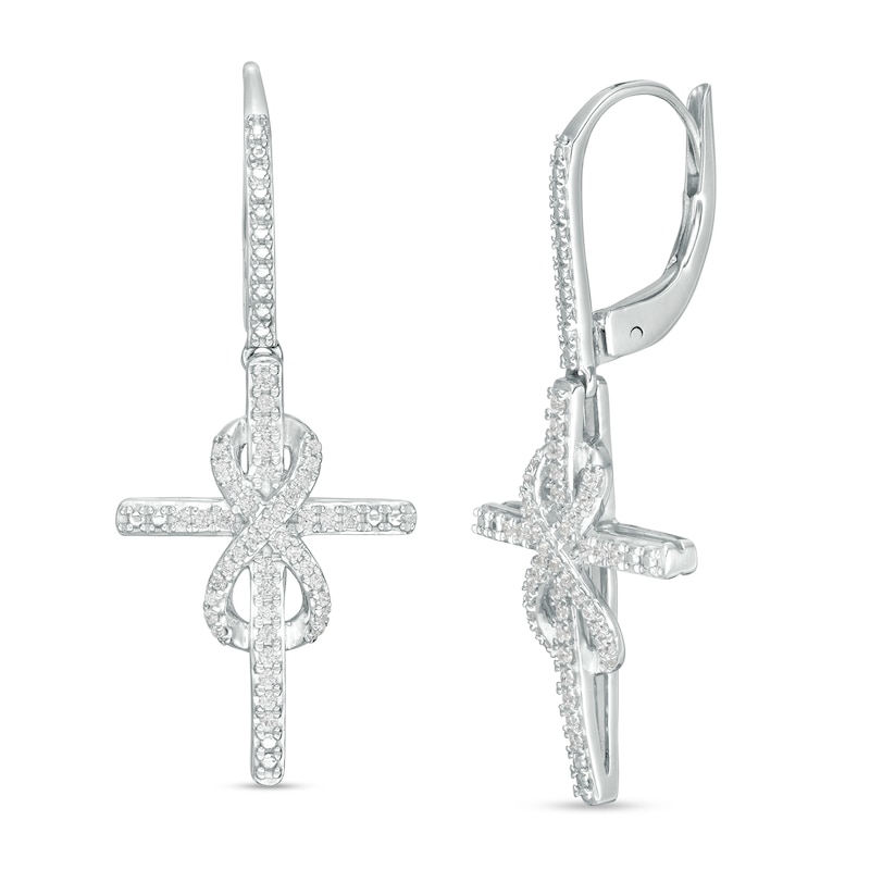 Main Image 1 of 1/3 CT. T.W. Diamond Cross with Infinity Drop Earrings in Sterling Silver