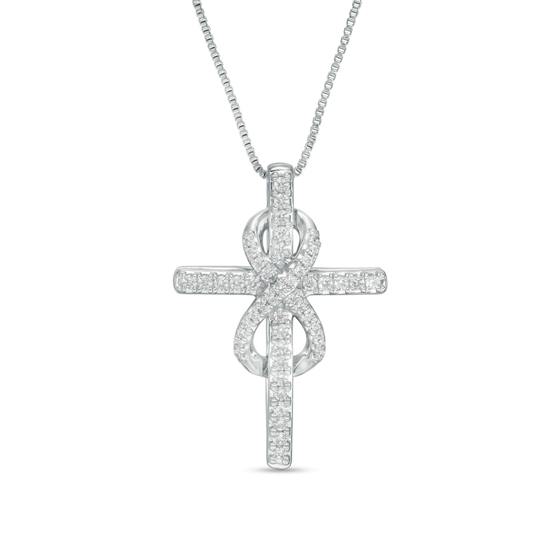 Main Image 1 of 1/4 CT. T.W. Diamond Cross with Infinity Pendant in Sterling Silver