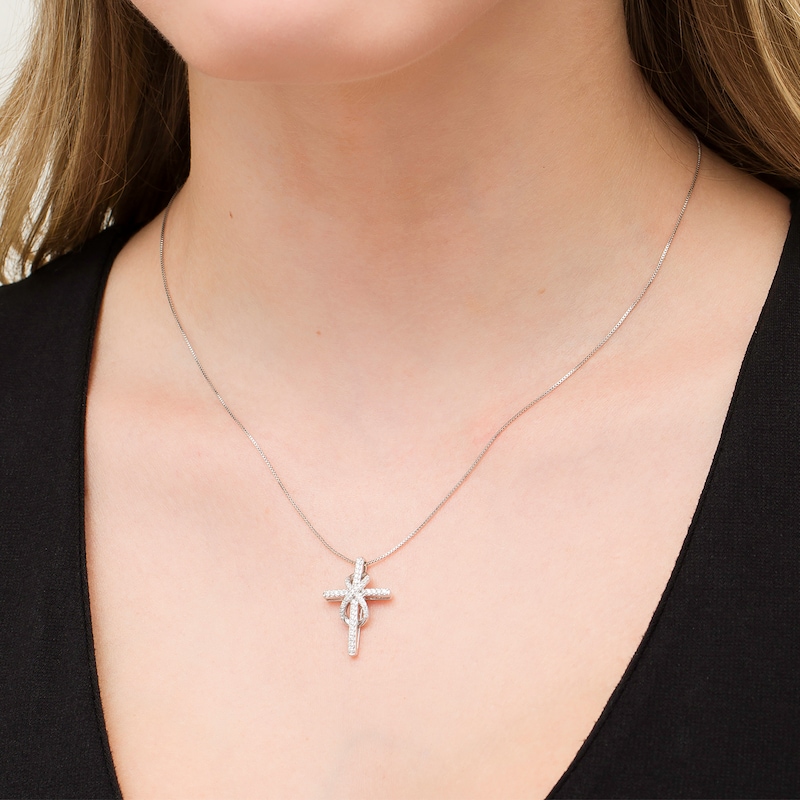 1/4 CT. T.W. Diamond Cross with Infinity Pendant in Sterling Silver