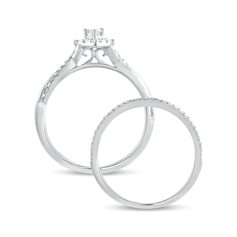 Main Image 4 of 1/2 CT. T.W. Pear-Shaped Diamond Frame Twist Shank Bridal Set in 10K White Gold