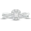 Thumbnail Image 3 of 1/2 CT. T.W. Emerald-Cut Diamond Frame Twist Shank Bridal Set in 10K White Gold