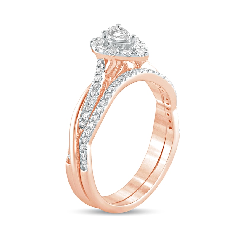 Main Image 2 of 1/2 CT. T.W. Pear-Shaped Diamond Frame Twist Shank Bridal Set in 10K Rose Gold