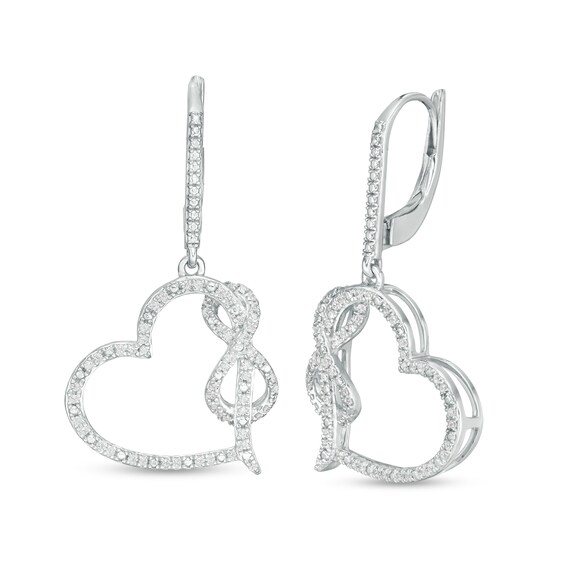 1/3 CT. T.w. Diamond Tilted Heart with Infinity Drop Earrings in Sterling Silver