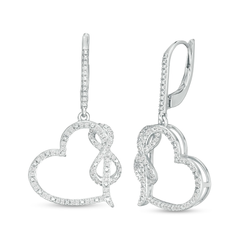 1/3 CT. T.W. Diamond Tilted Heart with Infinity Drop Earrings in Sterling Silver