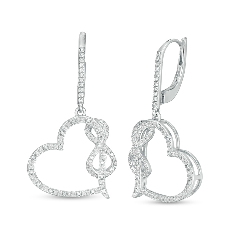 Main Image 1 of 1/3 CT. T.W. Diamond Tilted Heart with Infinity Drop Earrings in Sterling Silver