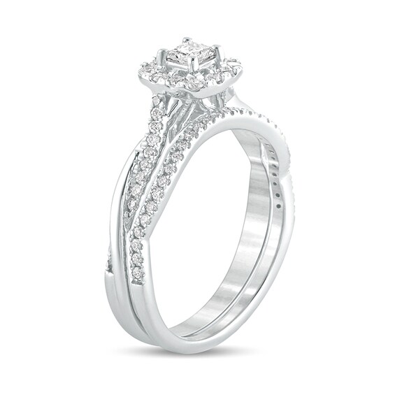 1/2 CT. T.w. Princess-Cut Diamond Frame Twist Shank Bridal Set in 10K White Gold
