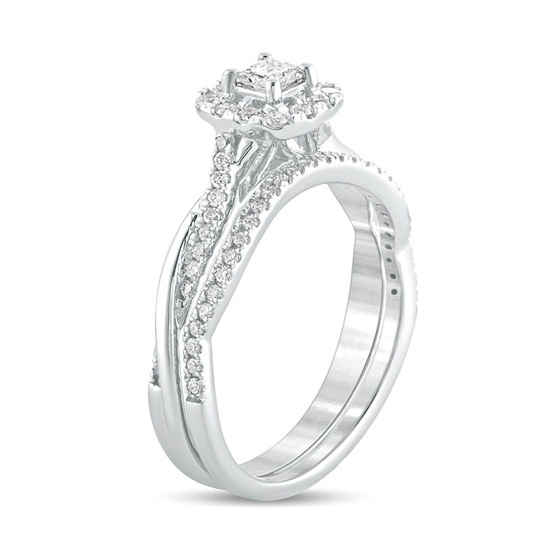 Main Image 2 of 1/2 CT. T.W. Princess-Cut Diamond Frame Twist Shank Bridal Set in 10K White Gold