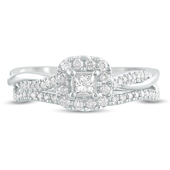 1/2 CT. T.w. Princess-Cut Diamond Frame Twist Shank Bridal Set in 10K White Gold