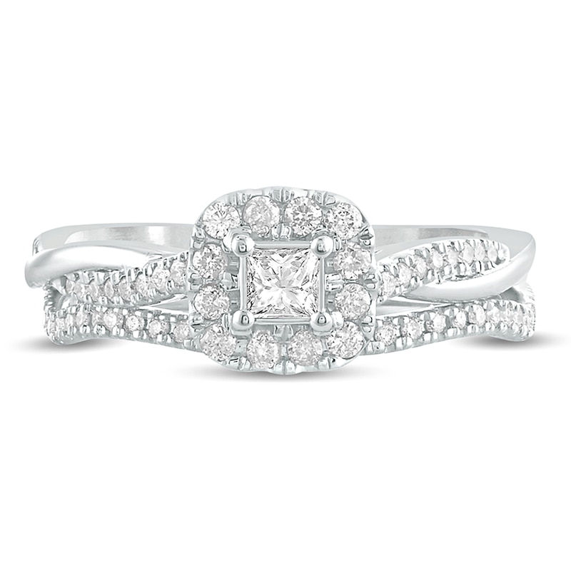 Main Image 3 of 1/2 CT. T.W. Princess-Cut Diamond Frame Twist Shank Bridal Set in 10K White Gold
