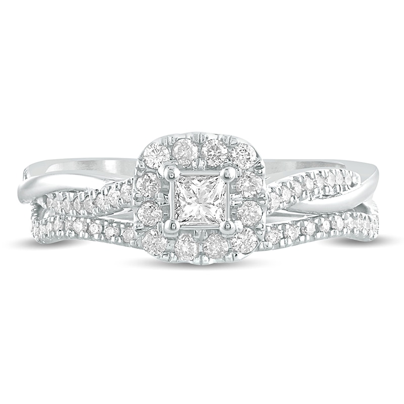 1/2 CT. T.W. Princess-Cut Diamond Frame Twist Shank Bridal Set in 10K White Gold