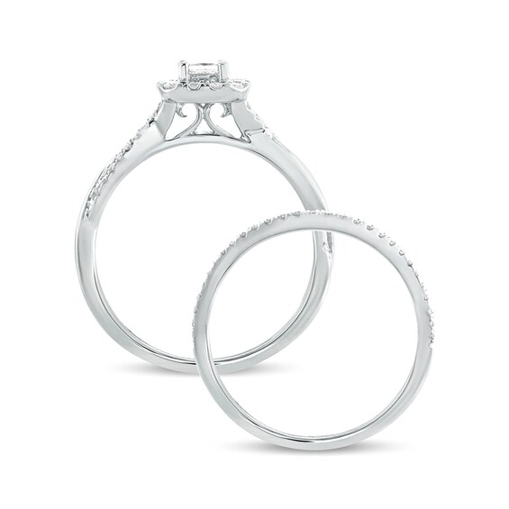 1/2 CT. T.w. Princess-Cut Diamond Frame Twist Shank Bridal Set in 10K White Gold