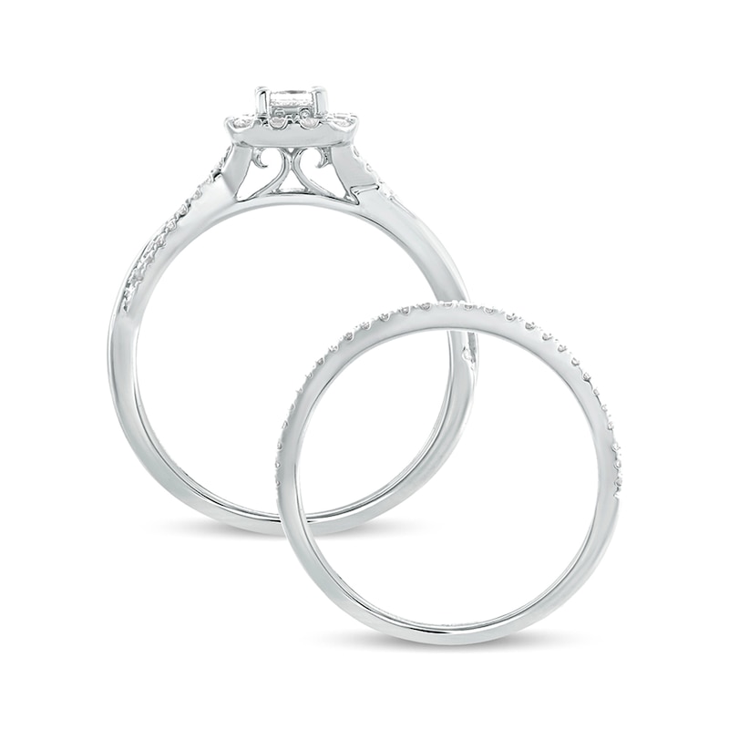 Main Image 4 of 1/2 CT. T.W. Princess-Cut Diamond Frame Twist Shank Bridal Set in 10K White Gold