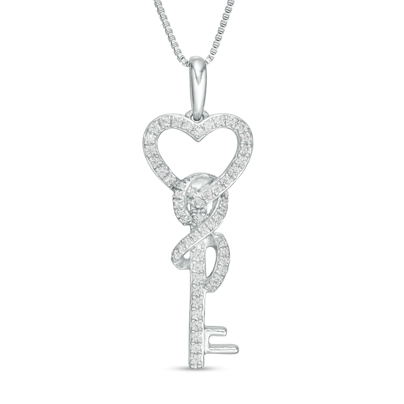 Main Image 1 of 1/4 CT. T.W. Diamond Heart-Top Key with Infinity Ribbon Pendant in Sterling Silver