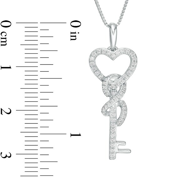 1/4 CT. T.w. Diamond Heart-Top Key with Infinity Ribbon Pendant in Sterling Silver
