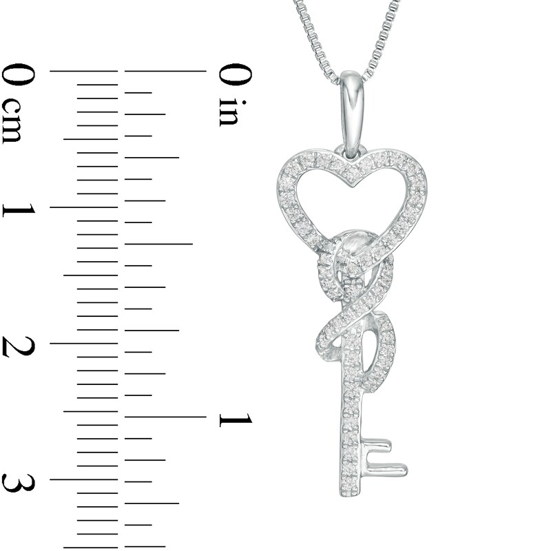 Main Image 3 of 1/4 CT. T.W. Diamond Heart-Top Key with Infinity Ribbon Pendant in Sterling Silver