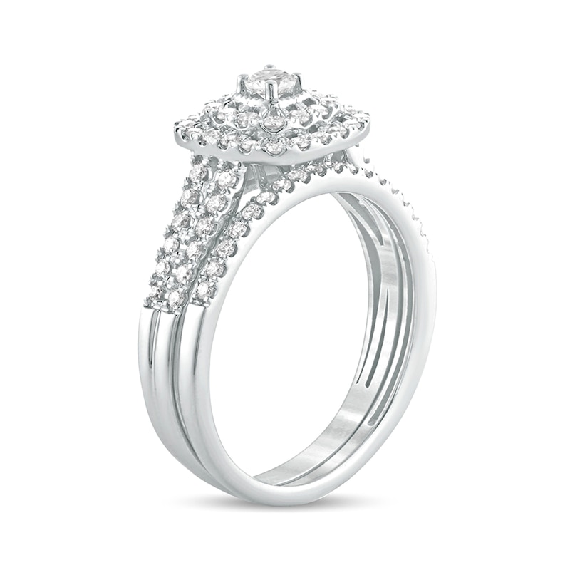 Main Image 2 of 5/8 CT. T.W. Diamond Cushion Frame Split Shank Bridal Set in 10K White Gold