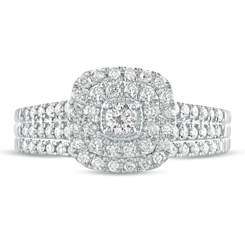 Main Image 3 of 5/8 CT. T.W. Diamond Cushion Frame Split Shank Bridal Set in 10K White Gold