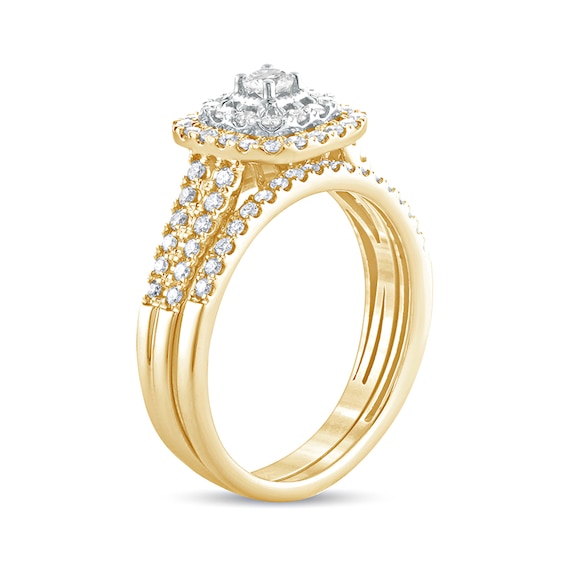 5/8 CT. T.w. Diamond Double Cushion Frame Multi-Row Bridal Set in 10K Gold