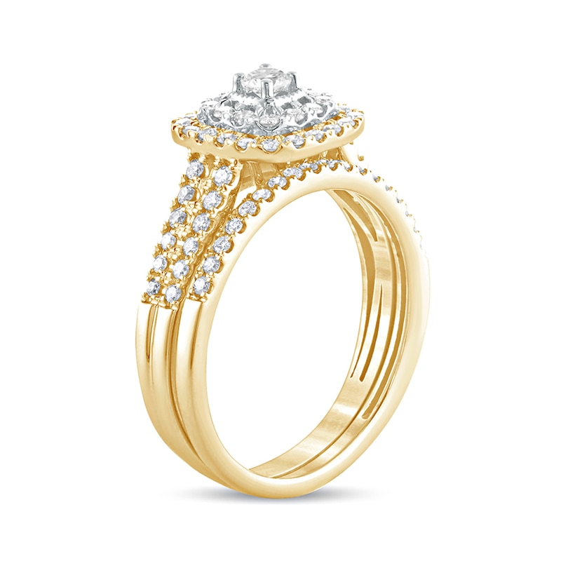 Main Image 2 of 5/8 CT. T.W. Diamond Double Cushion Frame Multi-Row Bridal Set in 10K Gold