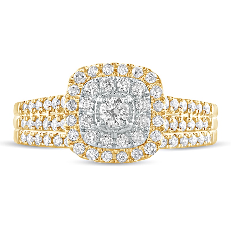 Main Image 3 of 5/8 CT. T.W. Diamond Double Cushion Frame Multi-Row Bridal Set in 10K Gold