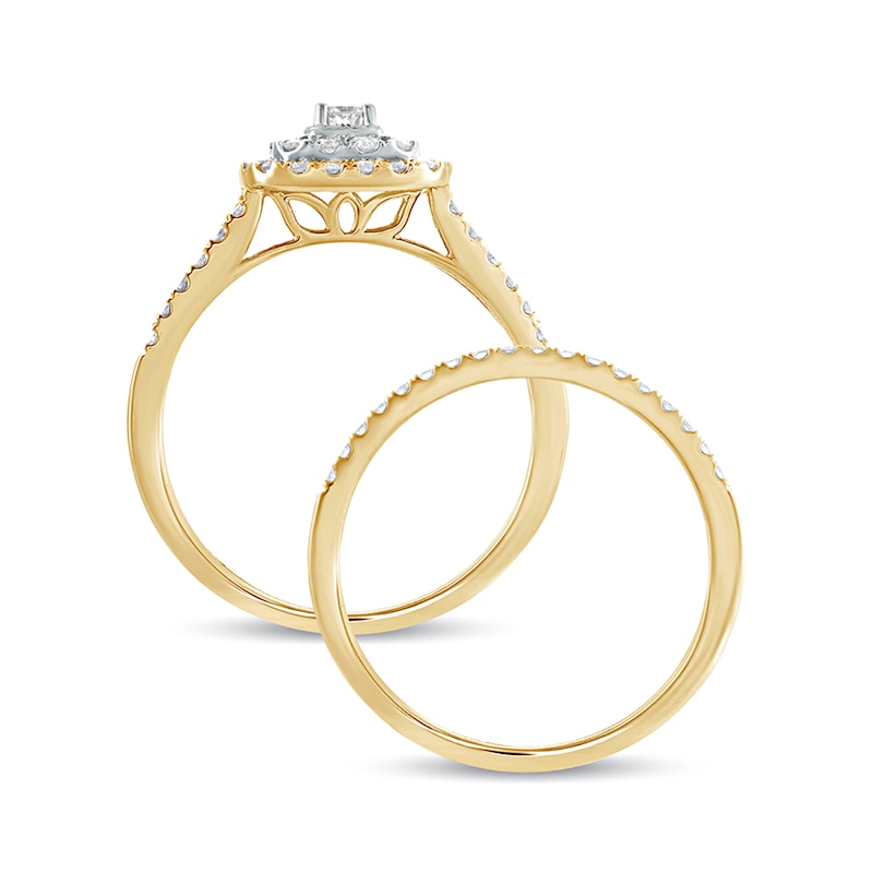 Main Image 4 of 5/8 CT. T.W. Diamond Double Cushion Frame Multi-Row Bridal Set in 10K Gold