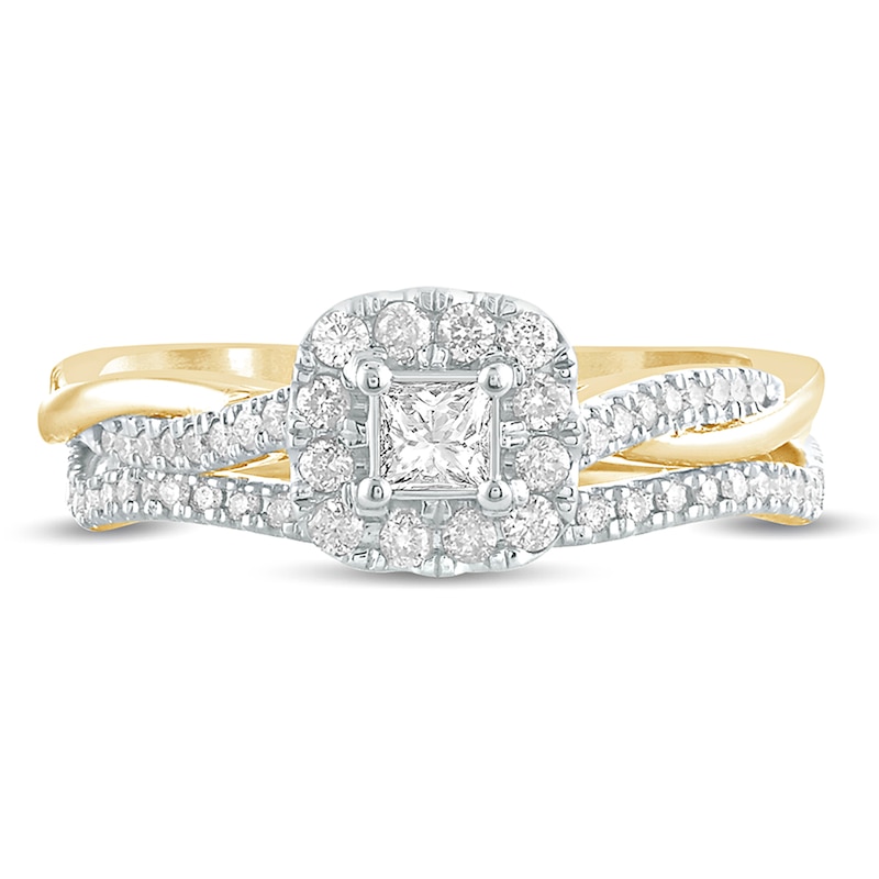 Main Image 1 of 1/2 CT. T.W. Princess-Cut Diamond Frame Twist Shank Bridal Set in 10K Gold