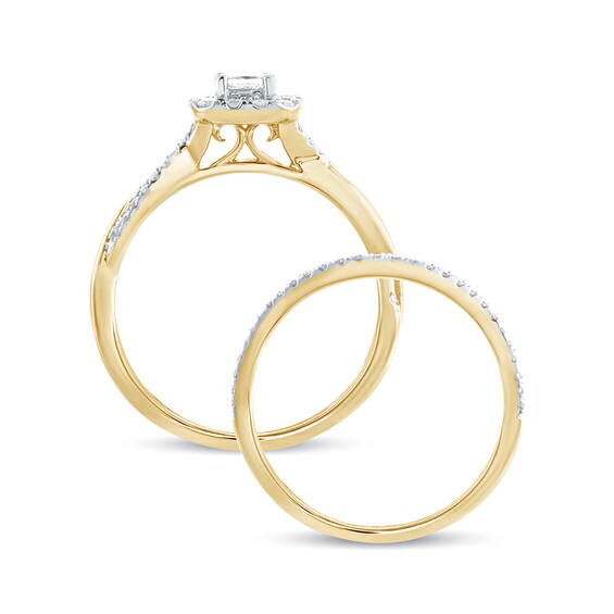 1/2 CT. T.w. Princess-Cut Diamond Frame Twist Shank Bridal Set in 10K Gold