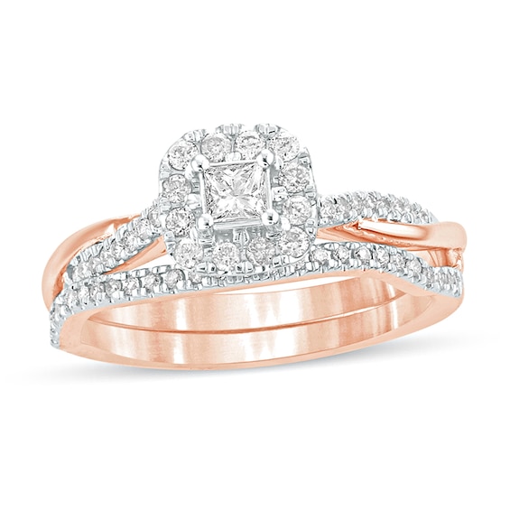 1/2 CT. T.w. Princess-Cut Diamond Frame Twist Shank Bridal Set in 10K Rose Gold
