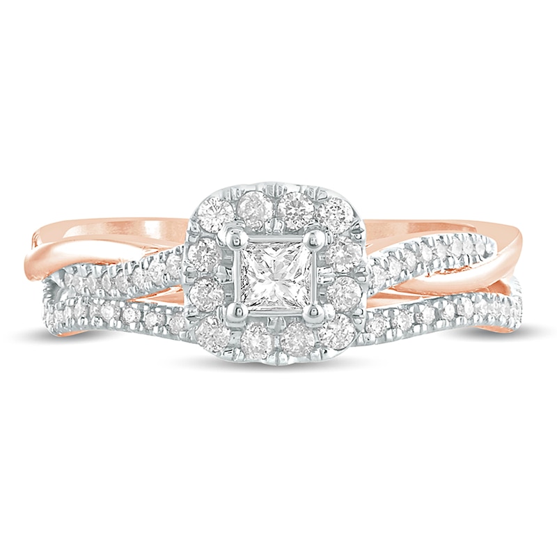 Main Image 3 of 1/2 CT. T.W. Princess-Cut Diamond Frame Twist Shank Bridal Set in 10K Rose Gold