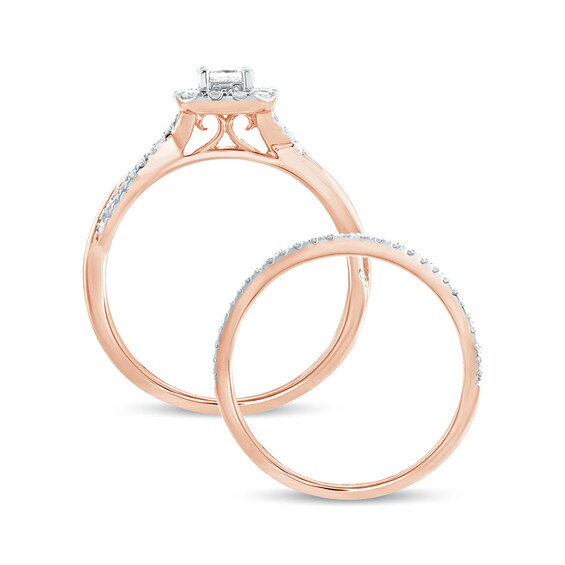 1/2 CT. T.w. Princess-Cut Diamond Frame Twist Shank Bridal Set in 10K Rose Gold