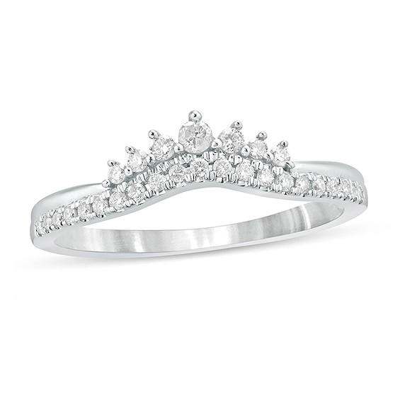 1/5 CT. T.w. Diamond Crown Contour Wedding Band in 10K White Gold