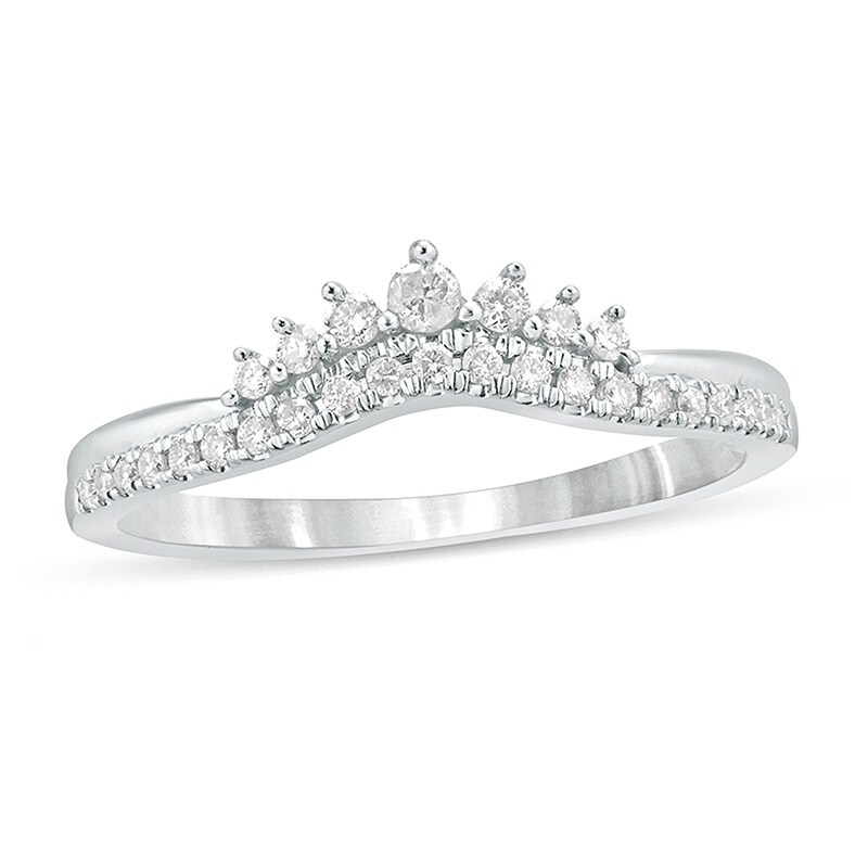 Main Image 1 of 1/5 CT. T.W. Diamond Crown Contour Wedding Band in 10K White Gold