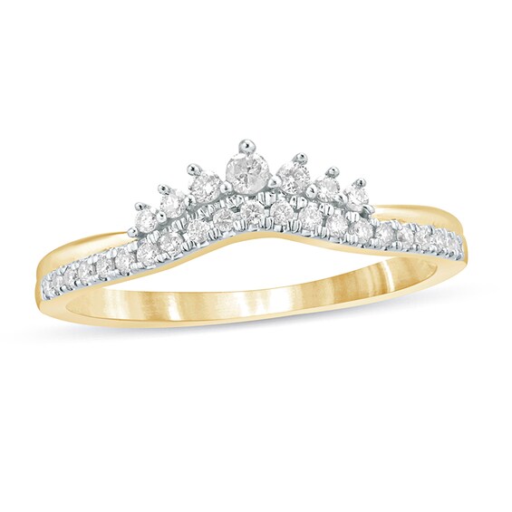 1/5 CT. T.w. Diamond Crown Contour Wedding Band in 10K Gold