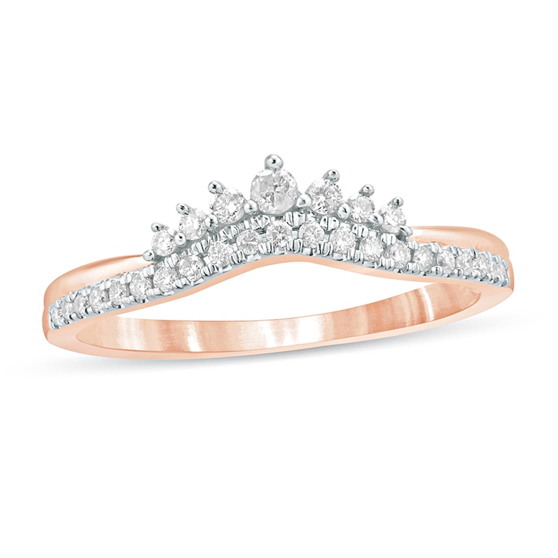 Main Image 1 of 1/5 CT. T.W. Diamond Crown Contour Wedding Band in 10K Rose Gold